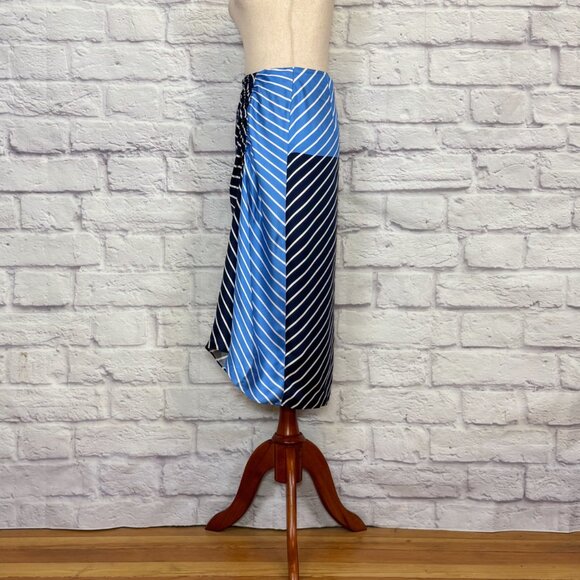 Tibi Delphina Blue Silk Striped Shirred Midi Skirt - Picture 3 of 9